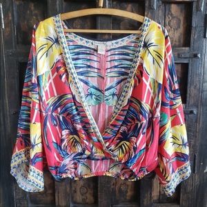 Vibrant Cropped Wide Sleeve Top Flying Tomato Free People Sz L
